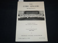 1950 APRIL 21 THE LYRIC SINGERS CONCERT PROGRAM - PHOENIX - J 8606