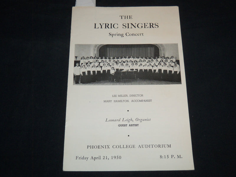 1950 APRIL 21 THE LYRIC SINGERS CONCERT PROGRAM - PHOENIX - J 8606