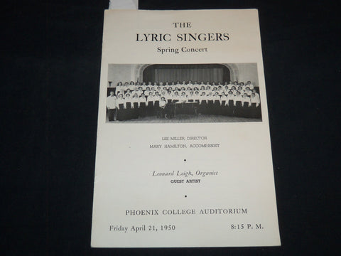 1950 APRIL 21 THE LYRIC SINGERS CONCERT PROGRAM - PHOENIX - J 8606