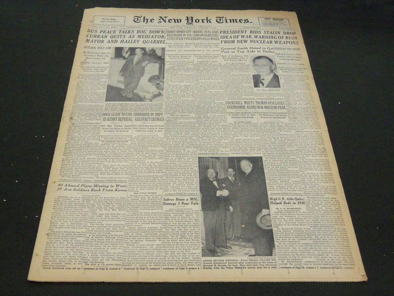 1953 JANUARY 8 NEW YORK TIMES - BUS TALKS BOG DOWN CURRAN QUITS - NT 4702