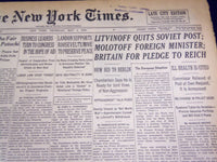 1939 MAY 4 NEW YORK TIMES - LITVINOFF QUITS SOVIET POST, FOREIGN MINIST - NT 605