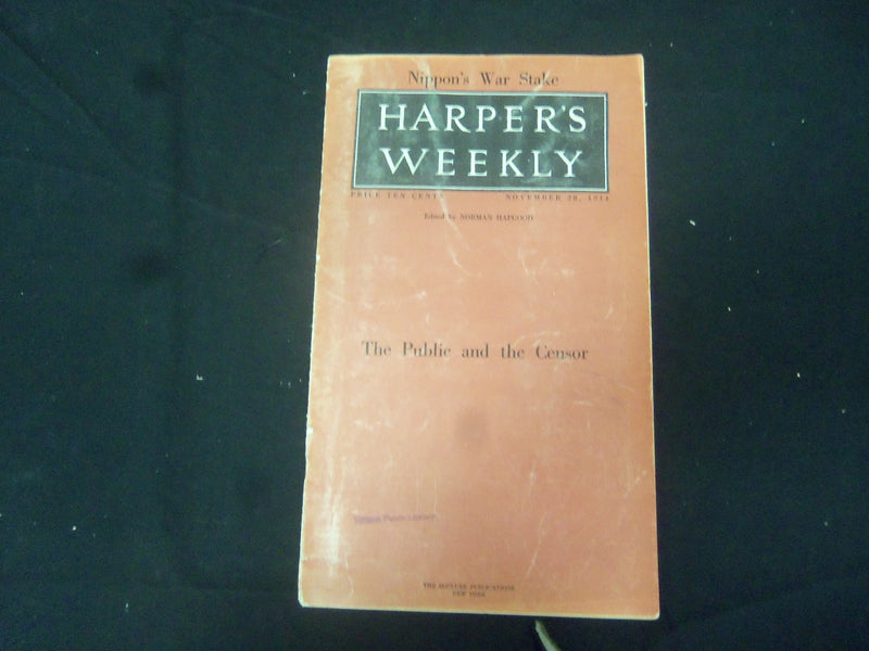 1914 NOVEMBER 28 HARPER'S WEEKLY MAGAZINE- NICE ARTICLES & ILLUSTRATIONS-ST 2498