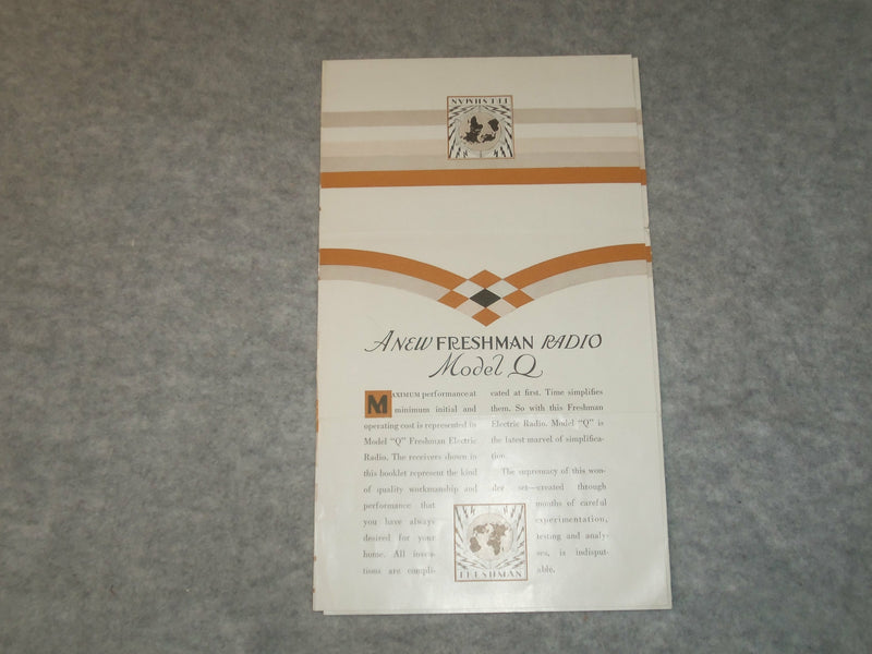 1920'S A NEW FRESHMAN RADIO MODEL Q BROCHURE - J 6328