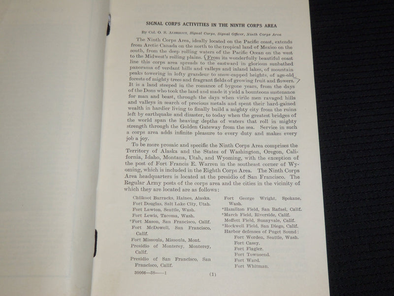 1938 JANUARY-MARCH THE SIGNAL CORPS BULLETIN - WAR DEPARTMENT - J 9871