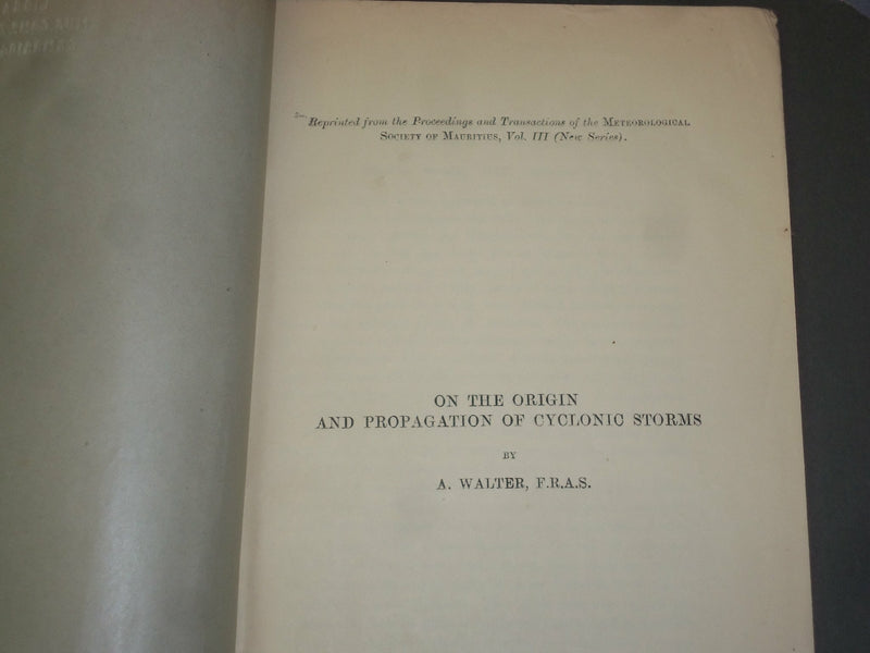 1902 ON THE ORIGIN AND PROPAGATION OF CYCLONIC STORMS BY A. WALTER - J 4890