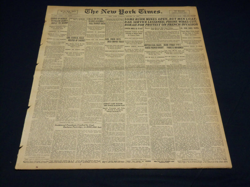 1923 JANUARY NEW YORK TIMES - SOME RUHR MINES OPEN, BUT MEN LOAF - NT 7904