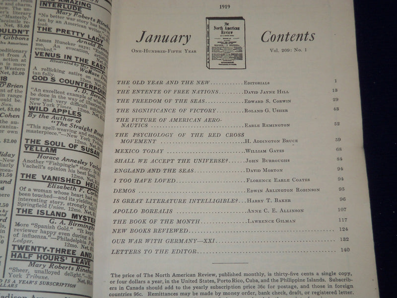 1919 NORTH AMERICAN REVIEW LOT OF 12 COMPLETE YEAR - STORIES/ARTICLES - WR 656