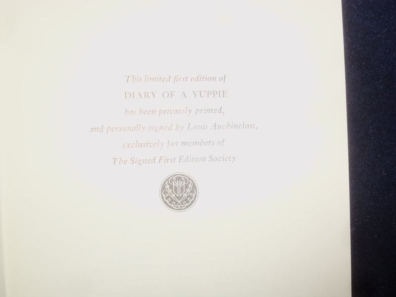 1986 DIARY OF A YUPPIE HARDCOVER BOOK-L. AUCHINCLOSS-SIGNED 1ST EDITION- KD 8984