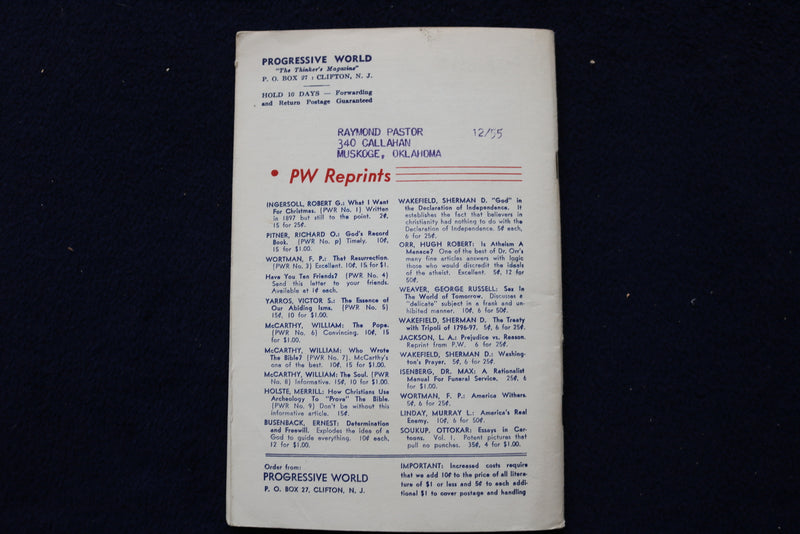 1956 PROGRESSIVE WORLD - THE THINKER'S MAGAZINE SOFTCOVER - LOT OF 2 - K 1466