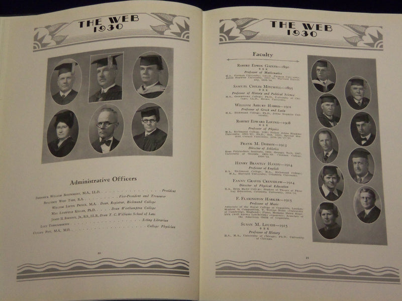 1930 THE WEB UNIVERSITY OF RICHMOND YEARBOOK - VIRGINIA - GREAT PHOTOS - YB 742