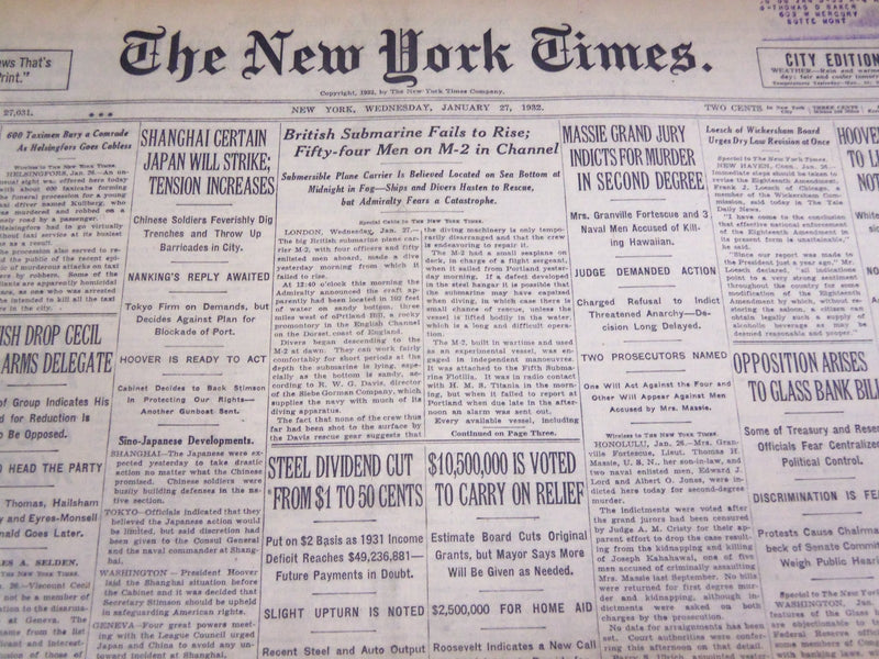1932 JANUARY 27 NEW YORK TIMES - MASSIE GRAND JURY INDICTS FOR MURDER - NT 4078