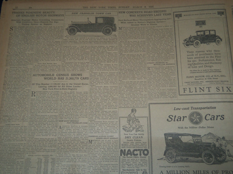 1925 MARCH 8 NEW YORK TIMES AUTOMOBILE SECTION - GREAT ADS - NT 7574
