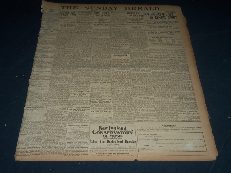 1910 SEPTEMBER 11 THE BOSTON HERALD -BOSTON HAS 670,585 BY CENSUS COUNT - BH 150