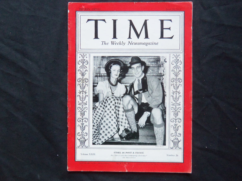 1937 JUNE 28 TIME MAGAZINE - ETHEL DU PONT & FRANKLIN ROOSEVELT JR. - T 568