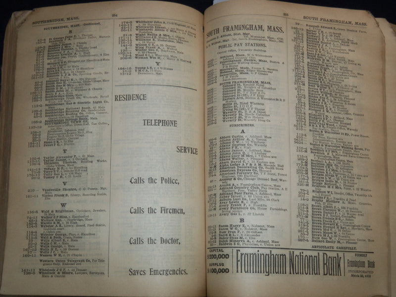 1908 NEW ENGLAND TELEPHONE & TELEGRAPH CO. SOUTH CENTRAL PHONE BOOK - J 8818