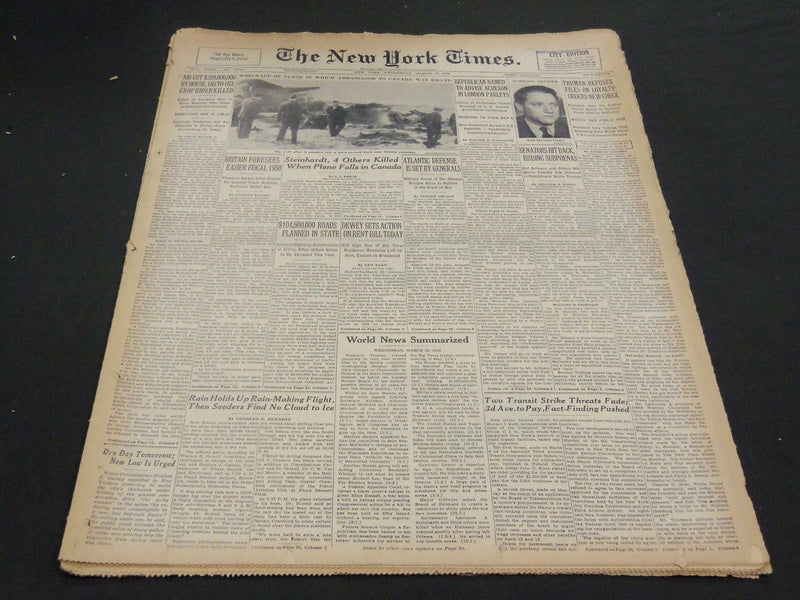 1950 MARCH 29 NEW YORK TIMES - STEINHARDT, 4 OTHERS KILLED IN CRASH - NT 4651