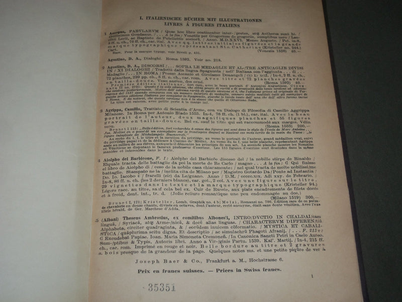 1914 JOSEPH BAER & CO. BOOK CATALOG NO. 698 - ITALIAN - NICE PLATES - KD 4592