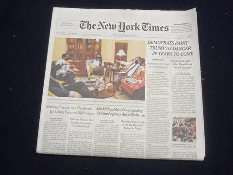 2021 FEBRUARY 12 NEW YORK TIMES-DEMOCRATS PAINT TRUMP AS DANGER IN YEARS TO COME