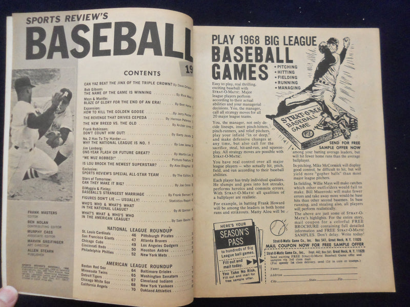 1968 COMPLETE BASEBALL MAGAZINE - YASTRZEMSKI-BROCK-GIBSON-LONBORG - SP 6118W