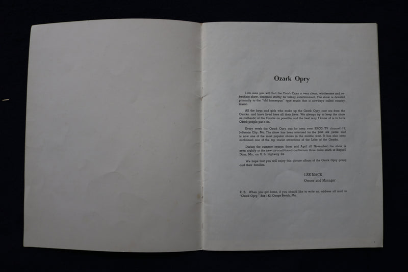 1962 LEE MACE OZARK OPRY PROGRAM - SIGNED - 7 AUTOGRAPHS - K 1734