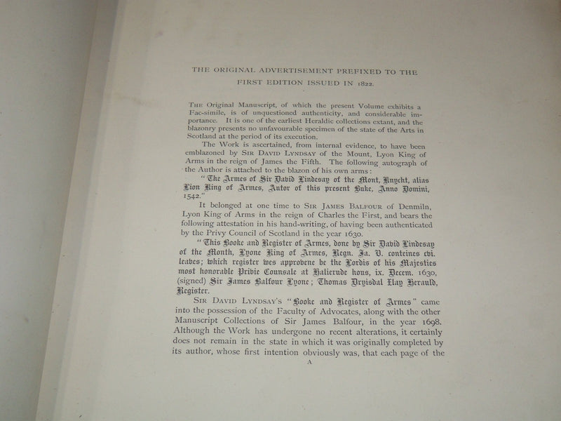 1878 SIR DAVID LYNDSAY HERALDIC MANUSCRIPT FACSIMILE VOLUME - DAVID LAING- Z 263