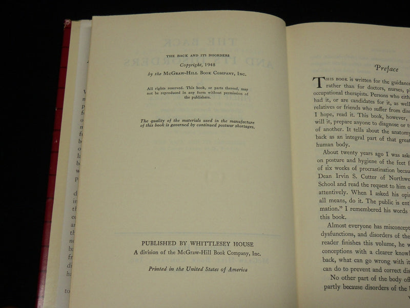 1948 THE BACK AND ITS DISORDERS HARDCOVER BOOK BY PHILIP LEWIN, M. D.- KD 6469