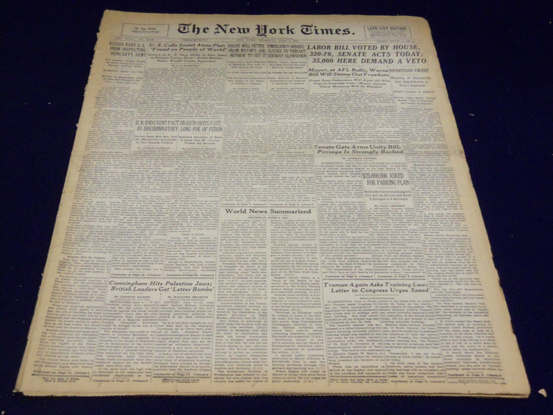 1947 JUNE 5 NEW YORK TIMES - LABOR BILL VOTED BY HOUSE - NT 3326