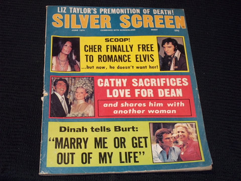 1974 JUNE SILVER SCREEN MAGAZINE - CHER & ELVIS FRONT COVER - E 12273