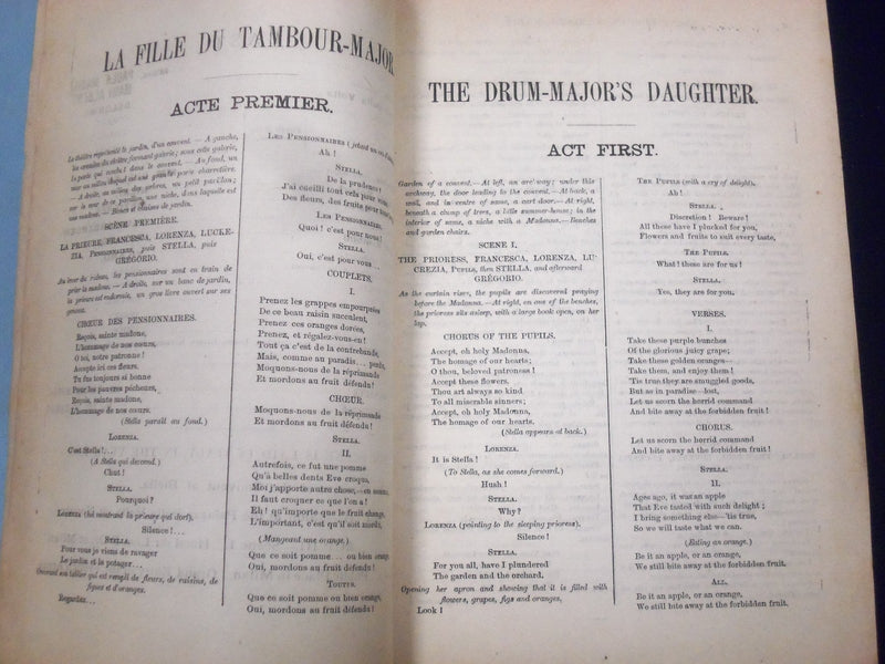 1880 MAURICE GRAU'S FRENCH OPERA CO. PROGRAM LA FILLE DU TAMBOUR MAJOR - J 1886