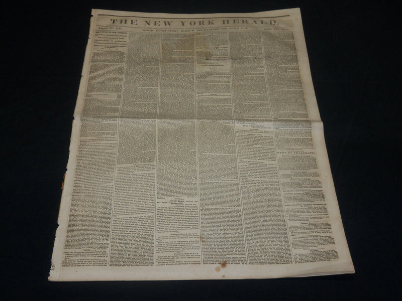 1854 MARCH 31 NEW YORK HERALD NEWSPAPER - CUTTING BRECKENRIDGE - NP 4893