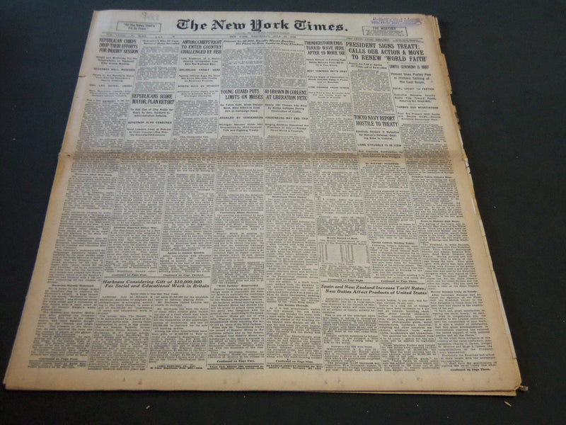 1930 JULY 23 NEW YORK TIMES - HOOVER SIGNS LONDON NAVAL TREATY - NT 5708