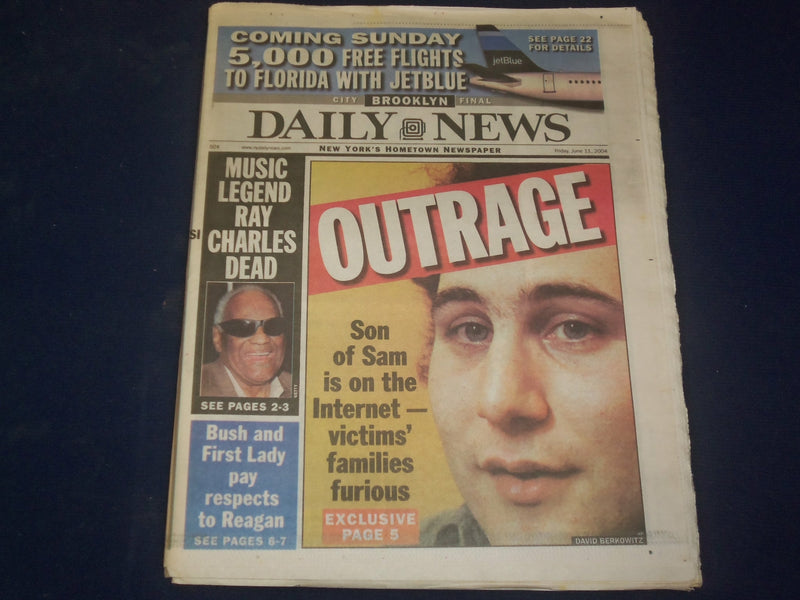 2004 JUNE 11 NEW YORK DAILY NEWS NEWSPAPER - RAY CHARLES DIED - NP 4190