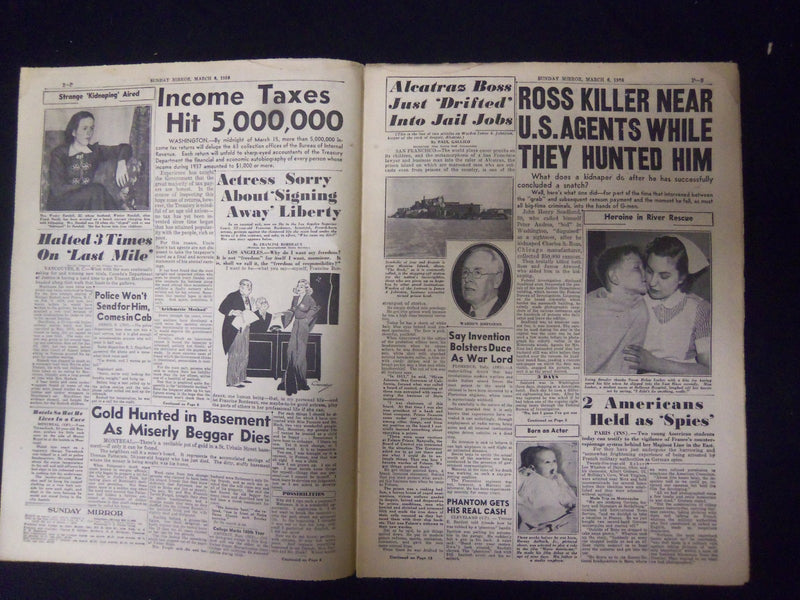 1938 MAR 6 NEW YORK SUNDAY MIRROR-2 AMERICAN STUDENTS ARRESTED AS SPIES- NP 2256
