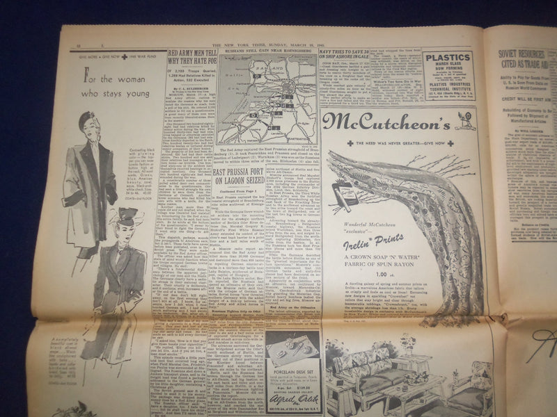 1945 MARCH 18 NEW YORK TIMES -COBLENZ FALLS IN SWIFT ASSAULT BY 3D ARMY- NP 6669