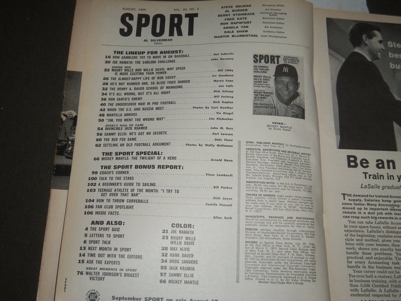 1965 AUGUST SPORT MAGAZINE - MICKEY MANTLE COVER - GREAT PHOTOS - SP 2817