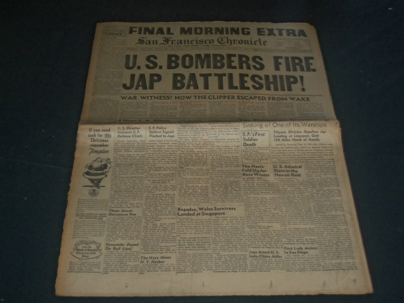 1941 DEC 11 SAN FRANCISCO CHRONICLE BOMBERS FIRE BATTLESHIP - SUPERMAN - NP 3651