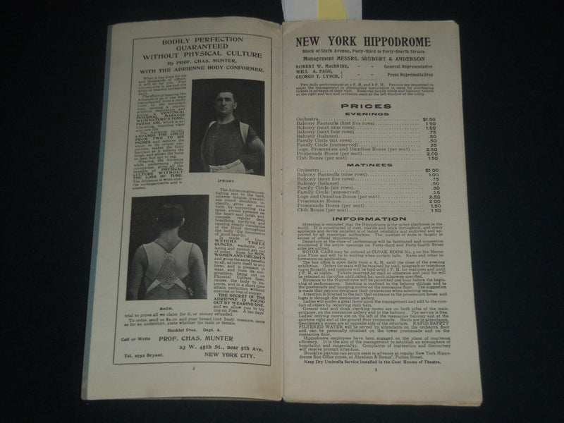 1906 NEW YORK HIPPODOME A SOCIETY CIRCUS PROGRAM - NICE ADS - J 4223