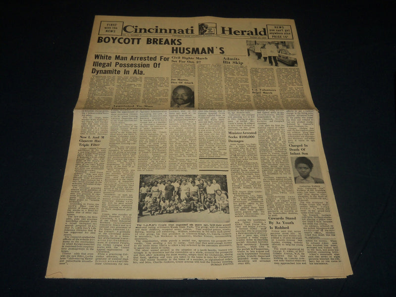 1963 OCTOBER 5 CINCINNATI HERALD NEWSPAPER - BOYCOTT BREAKS HUSMAN'S - NP 4395