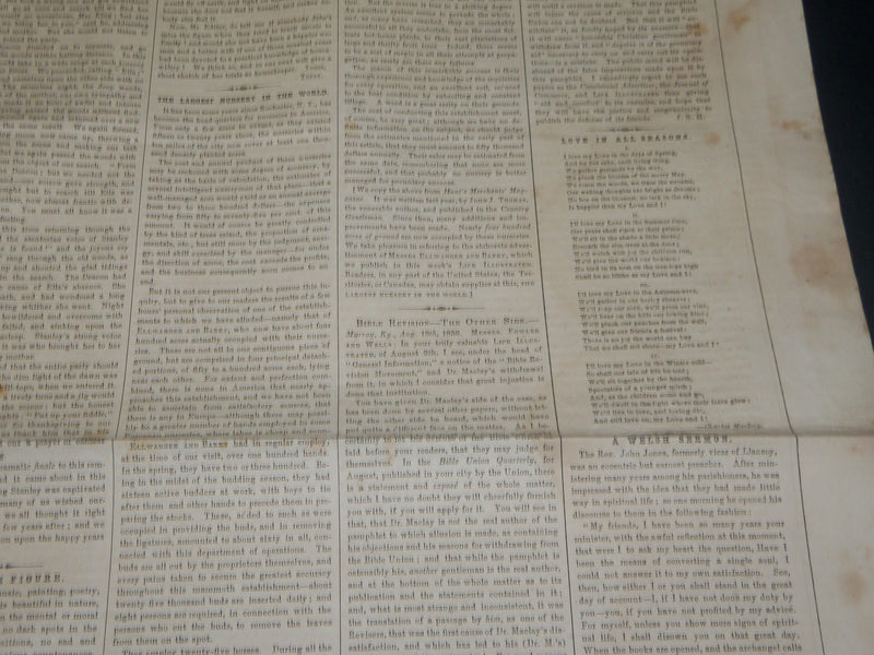 1856 SEPTEMBER 27 LIFE ILLUSTRATED NEWSPAPER - CATALOGUE OF NURSERMEN - NP 4806