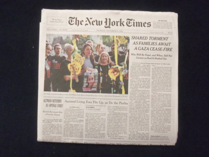 2023 NOVEMBER 23 NEW YORK TIMES-SHARED TORMENT AS FAMILIES AWAIT GAZA CEASE-FIRE