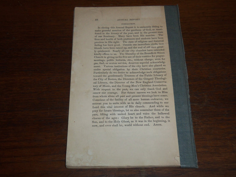 1868 BOSTON THEOLOGICAL SEMINARY REPORT - RIVERSIDE PRESS - K 1171
