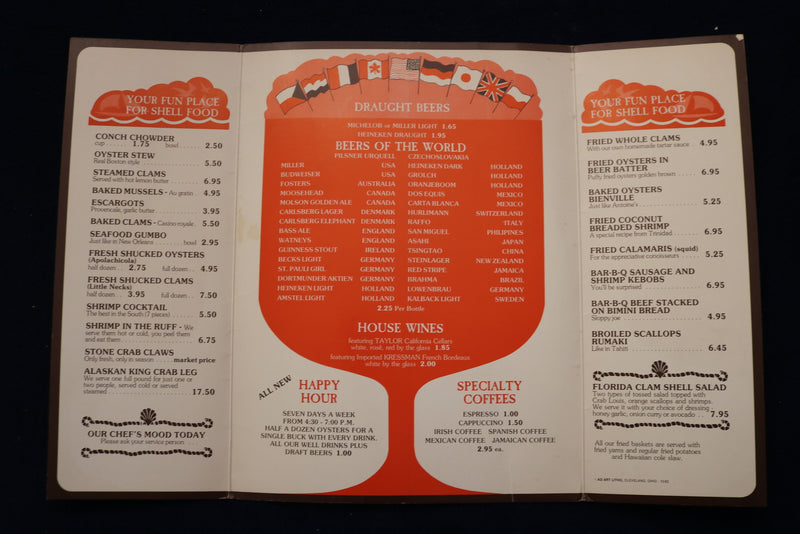 1982 COASTERS MIAMI A RAW BAR, RESTAURANT MENU - SOFTCOVER - K 1430