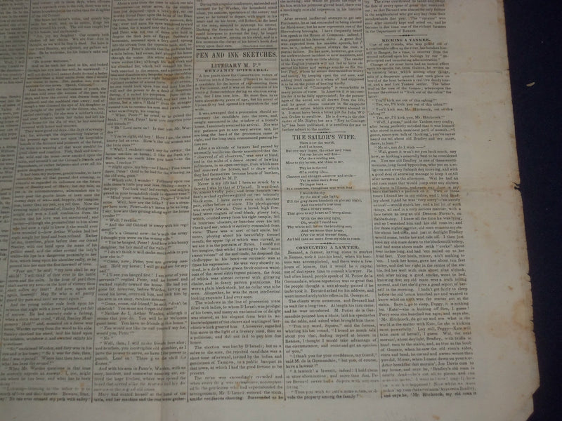 1845 AUGUST 6 & 15 THE SATURDAY EVENING POST - LOT OF 2 - DISRAELI -NP 5064