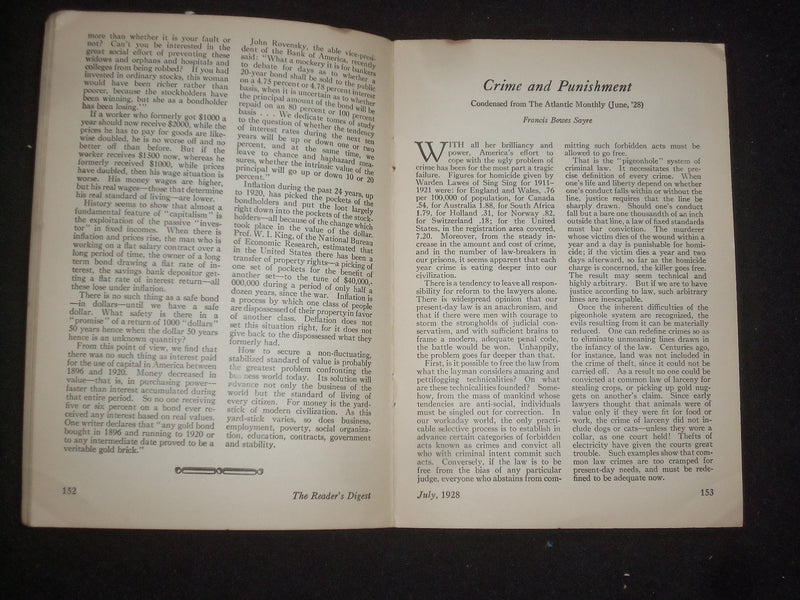 1928 JULY THE READER'S DIGEST SOFTCOVER BOOK - NUMBER 75 - J 9917