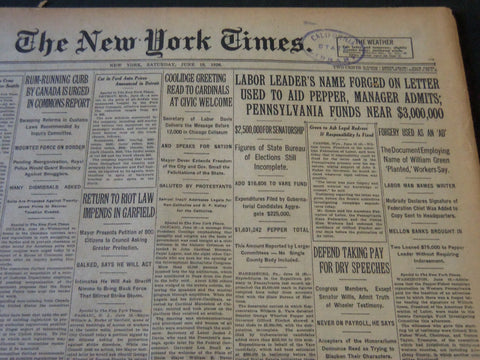 1926 JUNE 19 NEW YORK TIMES - LABOR LEADER NAME FORGED ON LETTER - NT 5602