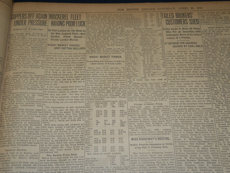 1910 APRIL 23 THE BOSTON HERALD NEWSPAPER- BIG BILL KELIHER IS ARRESTED - BH 368
