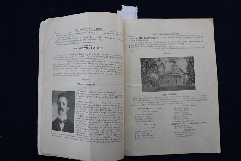 1902 JUNE SCHOOL ECHOES - COMMENCEMENT NUMBER - WALPOLE, NH - SOFTCOVER - K 1457
