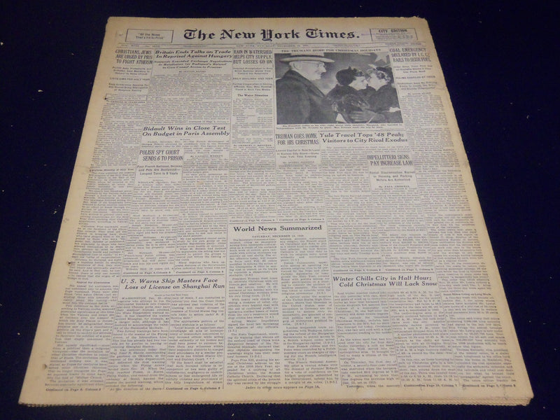 1949 DECEMBER 24 NEW YORK TIMES - BIDAULT WINS IN CLOSE TEST - NT 3653
