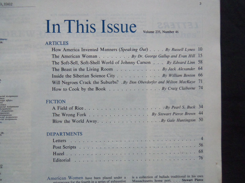 1962 DEC 22-29 THE SATURDAY EVENING POST MAGAZINE - THE AMERICAN WOMAN - SP 2390