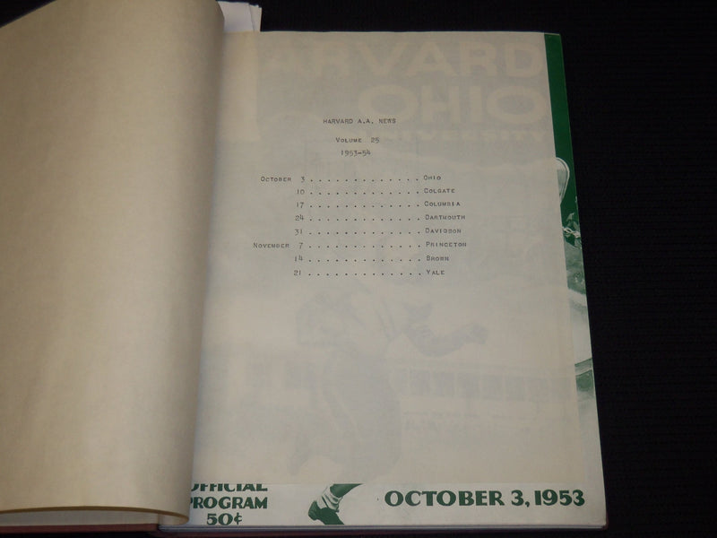 1953-1954 HARVARD A. A. NEWS BOUND VOLUME - 8 FOOTBALL PROGRAMS - KD 6359A